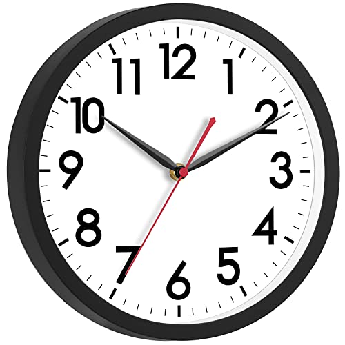 AKCISOT Wall Clock 10 Inch Silent Non-Ticking Modern Wall Clocks Battery Operated - Analog Small Classic Clock for Office, Home, Bathroom, Kitchen, Bedroom, School, Living Room(Black)