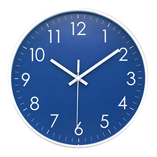 Epy Huts Wall Clock Battery Operated Indoor Non-Ticking Silent Quartz Quiet Sweep Movement Wall Clock for Office, Bathroom, Living Room Decorative 10 Inch Dark Blue