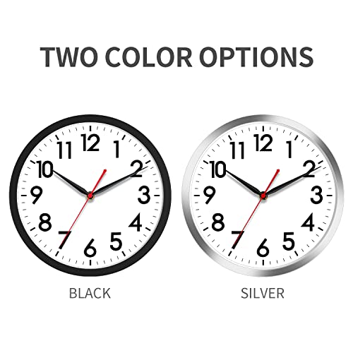 AKCISOT Wall Clock 10 Inch Silent Non-Ticking Modern Wall Clocks Battery Operated - Analog Small Classic Clock for Office, Home, Bathroom, Kitchen, Bedroom, School, Living Room(Black)