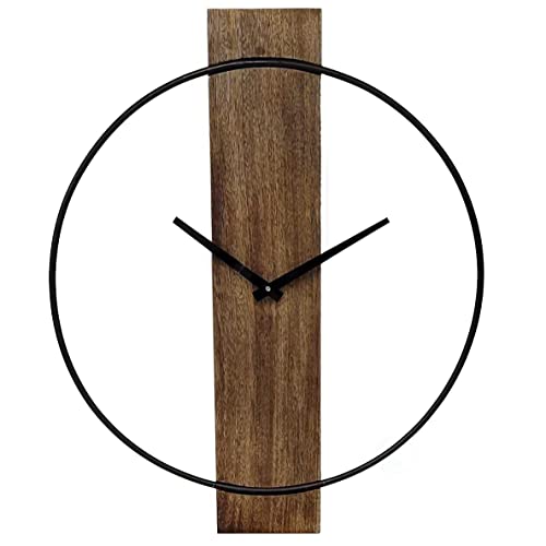 Clockswise Decorative Extra Large Modern Brown Wall Clock with Black Metal Frame on Rectangular Wood Board, Battery Operated Silent. 20'' D?a, for Dining Living Kitchen Bedroom Office Restaurant bar
