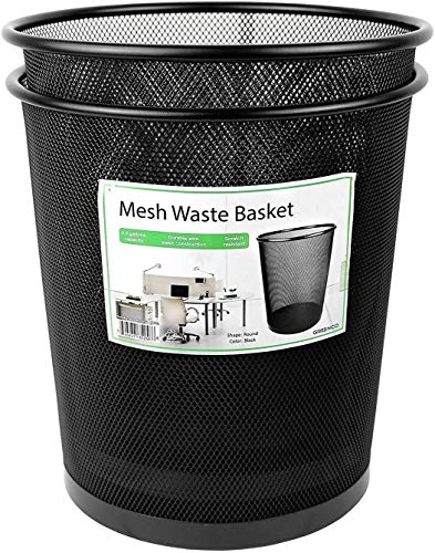 Greenco Mesh Round Wastebasket, 4.5 Gallon, 2pk (Silver) - Lightweight & Sturdy Office Trash Cans for Near Desk - Garbage Can for Bedroom, Kitchen, Dorm - Garbage Bin - Trash Can Office&Home Supplies