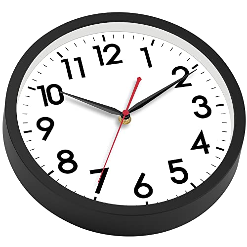 AKCISOT Wall Clock 10 Inch Silent Non-Ticking Modern Wall Clocks Battery Operated - Analog Small Classic Clock for Office, Home, Bathroom, Kitchen, Bedroom, School, Living Room(Black)