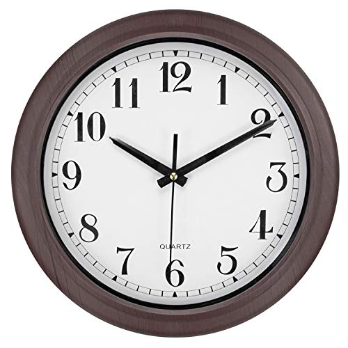 Hedume Round Wall Clock Silent Non Ticking, 13 Inch Quality Quartz Battery Operated Easy to Read Waterproof Wall Clock for Home, Office, Classroom, School (Brown Stripes)