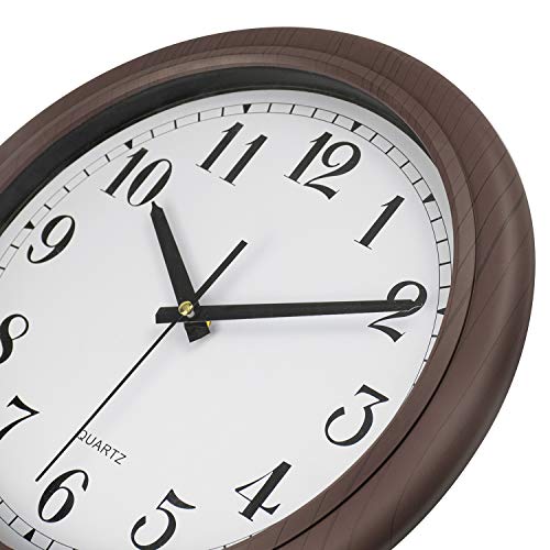 Hedume Round Wall Clock Silent Non Ticking, 13 Inch Quality Quartz Battery Operated Easy to Read Waterproof Wall Clock for Home, Office, Classroom, School (Brown Stripes)