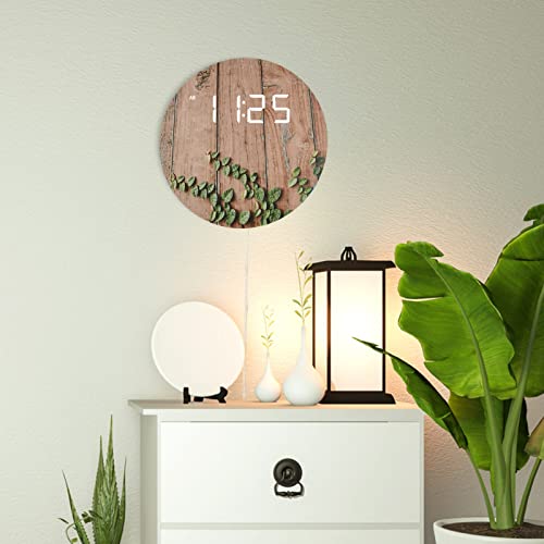 DMDMBSR Digital Wall Clock, USB Powered Vintage Plank Striped Rattan Design, 12/24Hr Wall Mounted Digital Clock, LED Wooden Silent Wall Clock for Kitchen Living Room Bedroom Classroom Office (10 in)