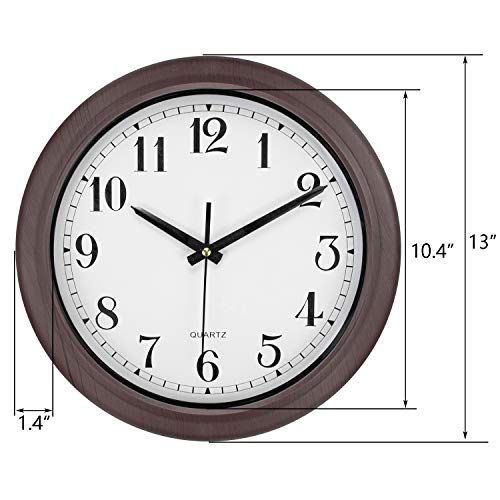 Hedume Round Wall Clock Silent Non Ticking, 13 Inch Quality Quartz Battery Operated Easy to Read Waterproof Wall Clock for Home, Office, Classroom, School (Brown Stripes)