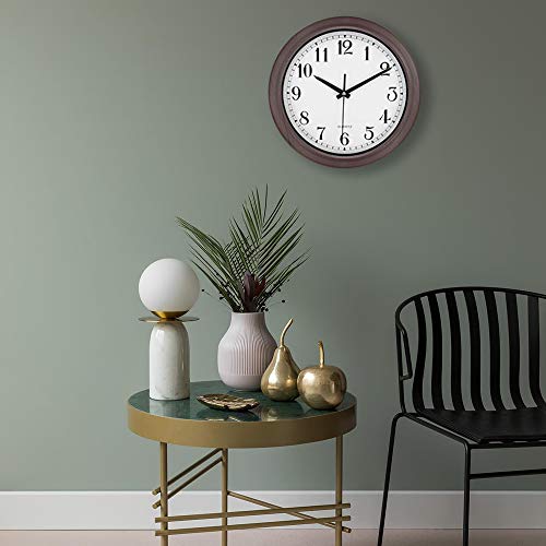 Hedume Round Wall Clock Silent Non Ticking, 13 Inch Quality Quartz Battery Operated Easy to Read Waterproof Wall Clock for Home, Office, Classroom, School (Brown Stripes)