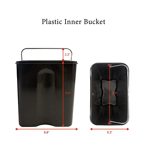 SunnyPoint 5 Liter / 1.32 Gallon Trash Can with Plastic Inner Buckets; Rectangle Bathroom, Office, Kitchen, and Bedroom Step On and Slow Close