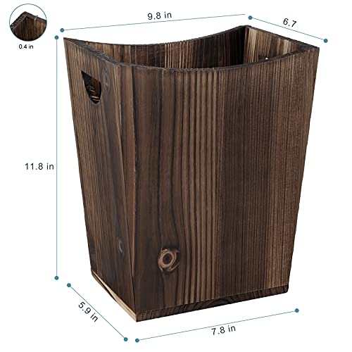 ETELI Wood Waste Basket Small Trash Can for Office Rectangular Trash Can Decorative with 2 Handles for Bathroom Bedroom Kitchen Hotel (Brown)