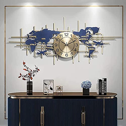 World Map Clock for Home Decor, 37.8 Inch Large Metal Decorative Wall Clocks, Wall Clocks Battery Operated Silent Wall Clock Non Ticking, Perfect for Living Room