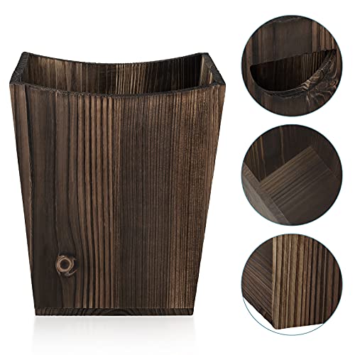 ETELI Wood Waste Basket Small Trash Can for Office Rectangular Trash Can Decorative with 2 Handles for Bathroom Bedroom Kitchen Hotel (Brown)