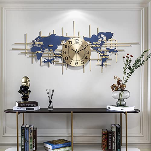 World Map Clock for Home Decor, 37.8 Inch Large Metal Decorative Wall Clocks, Wall Clocks Battery Operated Silent Wall Clock Non Ticking, Perfect for Living Room
