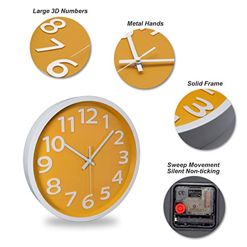 12-Inch Modern Silent Wall Clock with 3D Numbers