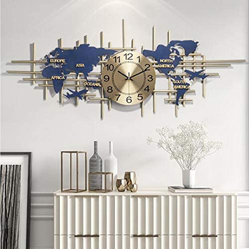 World Map Clock for Home Decor, 37.8 Inch Large Metal Decorative Wall Clocks, Wall Clocks Battery Operated Silent Wall Clock Non Ticking, Perfect for Living Room