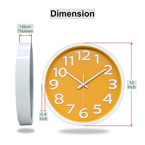 12-Inch Modern Silent Wall Clock with 3D Numbers
