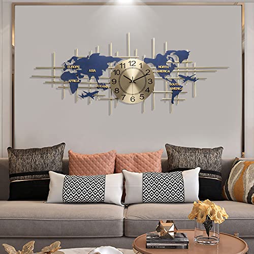 World Map Clock for Home Decor, 37.8 Inch Large Metal Decorative Wall Clocks, Wall Clocks Battery Operated Silent Wall Clock Non Ticking, Perfect for Living Room