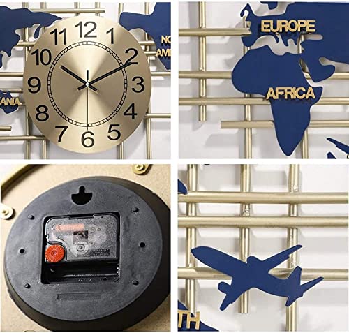 World Map Clock for Home Decor, 37.8 Inch Large Metal Decorative Wall Clocks, Wall Clocks Battery Operated Silent Wall Clock Non Ticking, Perfect for Living Room