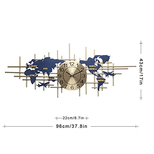 World Map Clock for Home Decor, 37.8 Inch Large Metal Decorative Wall Clocks, Wall Clocks Battery Operated Silent Wall Clock Non Ticking, Perfect for Living Room