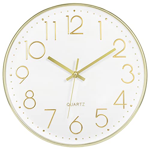 Lumuasky Gold Wall Clock 12 Inch Silent Non-Ticking Battery Operated Round Modern Clock for Living Room Bedroom Kitchen Home Office Decor