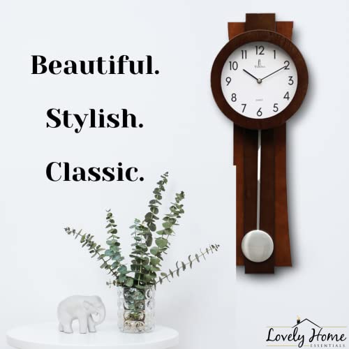 Pendulum Wall Clock Battery Operated - Modern Pendulum Clock 23.5x8.5 inch - Silent Wooden Decorative Wall Clock with Pendulum for Living Room -Contemporary Wall Clock for Office and Home Décor