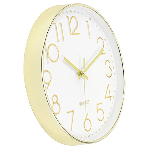Lumuasky Gold Wall Clock 12 Inch Silent Non-Ticking Battery Operated Round Modern Clock for Living Room Bedroom Kitchen Home Office Decor