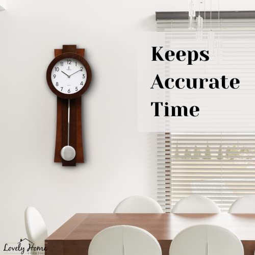 Pendulum Wall Clock Battery Operated - Modern Pendulum Clock 23.5x8.5 inch - Silent Wooden Decorative Wall Clock with Pendulum for Living Room -Contemporary Wall Clock for Office and Home Décor