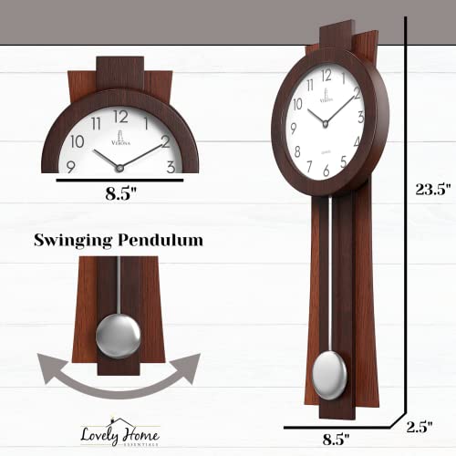 Pendulum Wall Clock Battery Operated - Modern Pendulum Clock 23.5x8.5 inch - Silent Wooden Decorative Wall Clock with Pendulum for Living Room -Contemporary Wall Clock for Office and Home Décor
