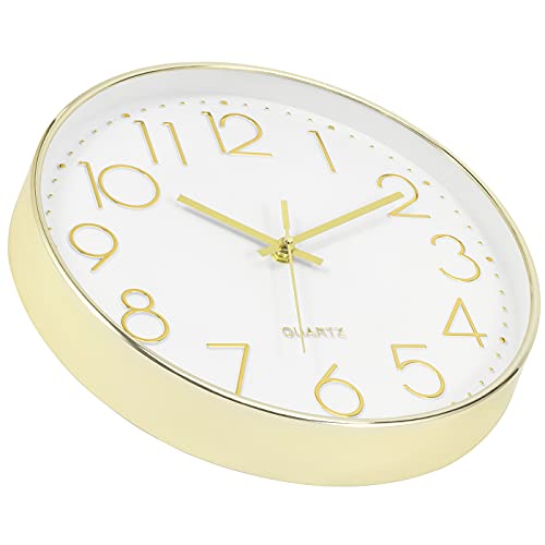 Lumuasky Gold Wall Clock 12 Inch Silent Non-Ticking Battery Operated Round Modern Clock for Living Room Bedroom Kitchen Home Office Decor