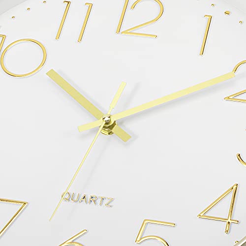 Lumuasky Gold Wall Clock 12 Inch Silent Non-Ticking Battery Operated Round Modern Clock for Living Room Bedroom Kitchen Home Office Decor