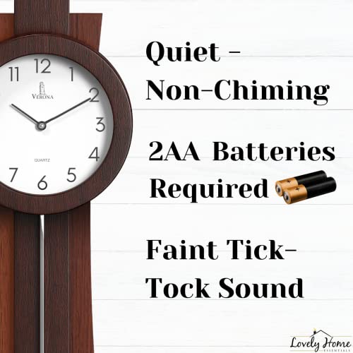 Pendulum Wall Clock Battery Operated - Modern Pendulum Clock 23.5x8.5 inch - Silent Wooden Decorative Wall Clock with Pendulum for Living Room -Contemporary Wall Clock for Office and Home Décor