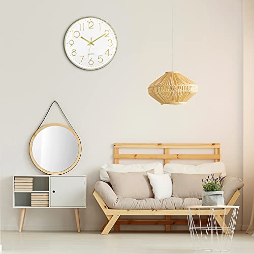 Lumuasky Gold Wall Clock 12 Inch Silent Non-Ticking Battery Operated Round Modern Clock for Living Room Bedroom Kitchen Home Office Decor