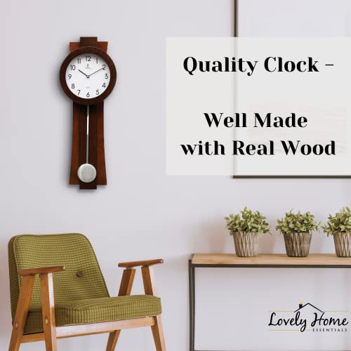 Pendulum Wall Clock Battery Operated - Modern Pendulum Clock 23.5x8.5 inch - Silent Wooden Decorative Wall Clock with Pendulum for Living Room -Contemporary Wall Clock for Office and Home Décor
