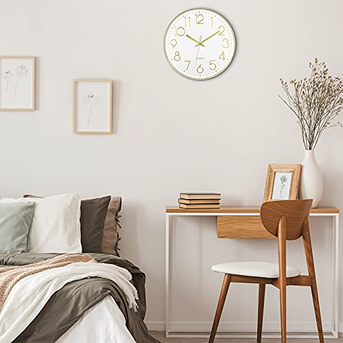 Lumuasky Gold Wall Clock 12 Inch Silent Non-Ticking Battery Operated Round Modern Clock for Living Room Bedroom Kitchen Home Office Decor