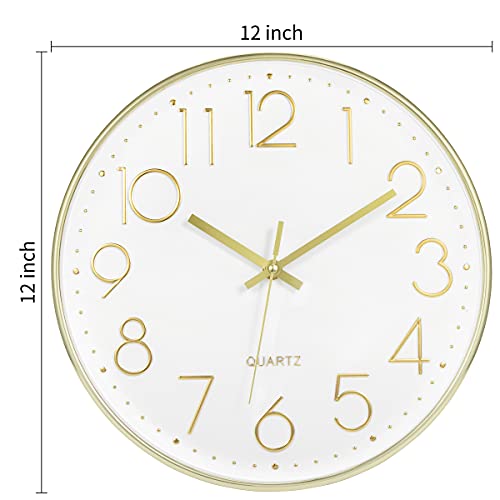 Lumuasky Gold Wall Clock 12 Inch Silent Non-Ticking Battery Operated Round Modern Clock for Living Room Bedroom Kitchen Home Office Decor