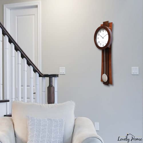 Pendulum Wall Clock Battery Operated - Modern Pendulum Clock 23.5x8.5 inch - Silent Wooden Decorative Wall Clock with Pendulum for Living Room -Contemporary Wall Clock for Office and Home Décor