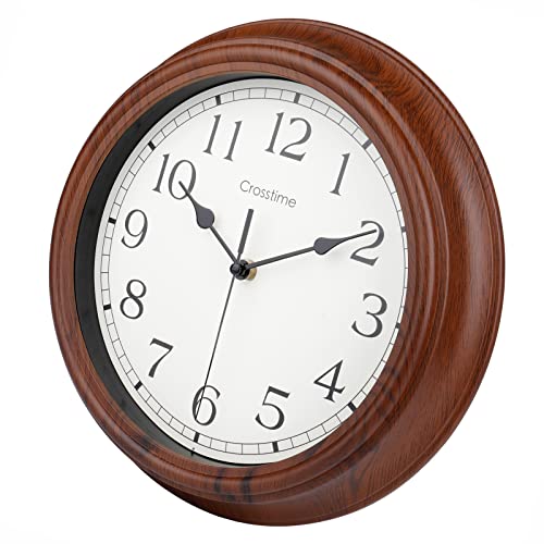 Wall Clock Retro 12 Inch Silent Non-Ticking Simulated Wood Wall Clocks Battery Operated Analog Classic Clock Decorative for Home Kitchen Bathroom Living Room Office,Brown,Gifts for Dad Fathers Day