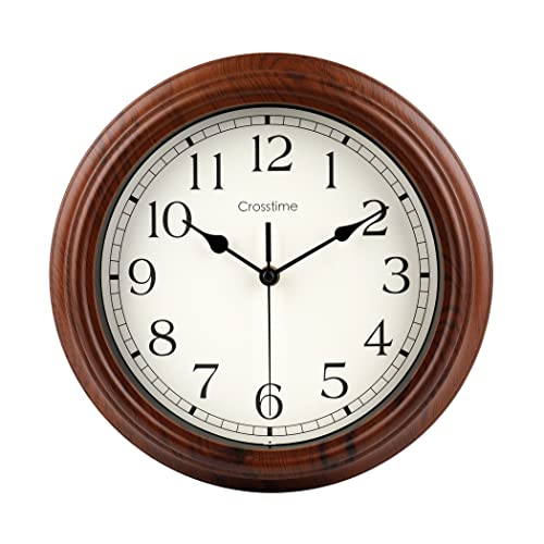 Wall Clock Retro 12 Inch Silent Non-Ticking Simulated Wood Wall Clocks Battery Operated Analog Classic Clock Decorative for Home Kitchen Bathroom Living Room Office,Brown,Gifts for Dad Fathers Day