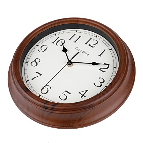 Wall Clock Retro 12 Inch Silent Non-Ticking Simulated Wood Wall Clocks Battery Operated Analog Classic Clock Decorative for Home Kitchen Bathroom Living Room Office,Brown,Gifts for Dad Fathers Day