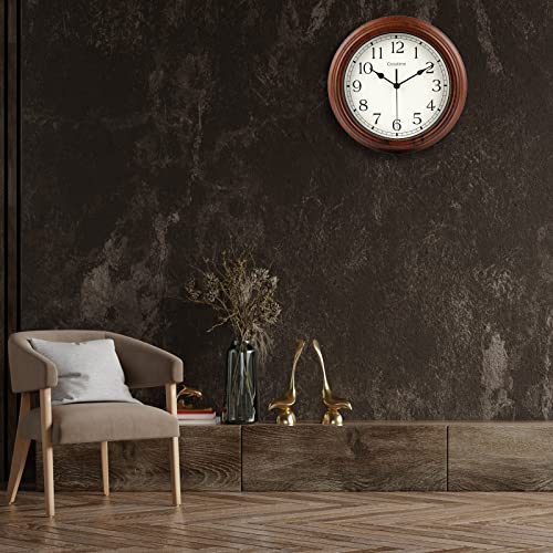 Wall Clock Retro 12 Inch Silent Non-Ticking Simulated Wood Wall Clocks Battery Operated Analog Classic Clock Decorative for Home Kitchen Bathroom Living Room Office,Brown,Gifts for Dad Fathers Day