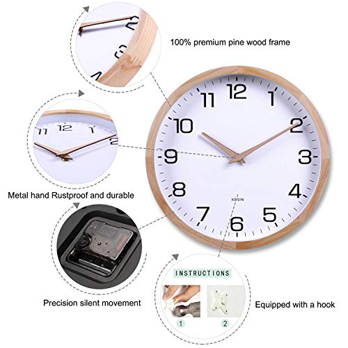 12-Inch Wooden Silent Wall Clock in White