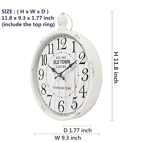 Menterry Retro Wall Clock. Vintage Antique Style Wall Clocks. Battery Operated Silent Wall Clocks for Farmhouse,Rustic,Kitchen,Bedroom,Office, (11.8" H x 9.3" W) (White)