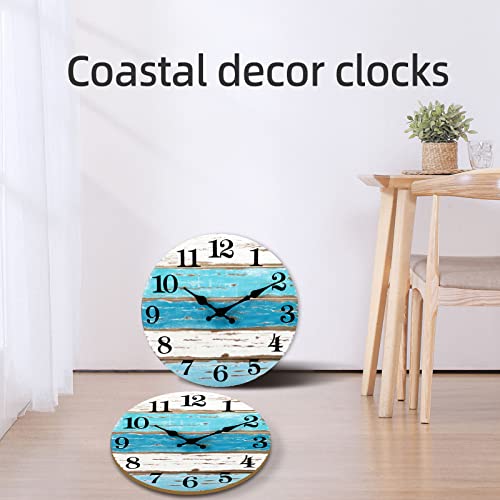Blue Beach-Themed Silent Battery-Operated Wall Clock