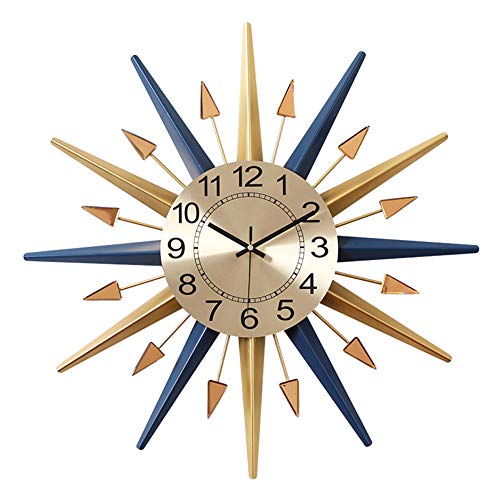 SHISEDECO Mid-Century Instruments Satellite Metal Crystal Wall Clock, Large Starburst Decoration for Home, Kitchen,Living Room,Office (Classic Blue 30")
