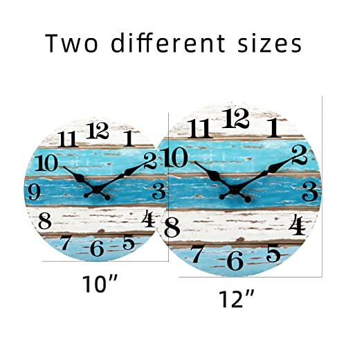 Blue Beach-Themed Silent Battery-Operated Wall Clock