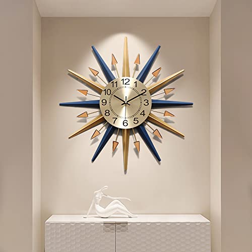 SHISEDECO Mid-Century Instruments Satellite Metal Crystal Wall Clock, Large Starburst Decoration for Home, Kitchen,Living Room,Office (Classic Blue 30")