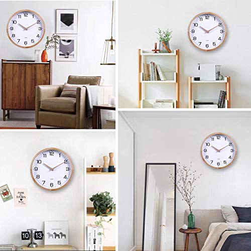 12-Inch Wooden Silent Wall Clock in White