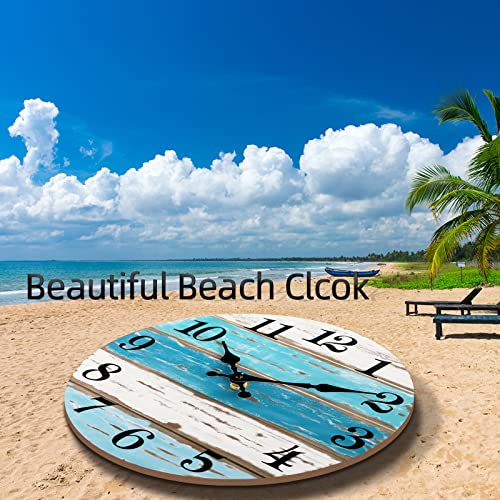 Blue Beach-Themed Silent Battery-Operated Wall Clock