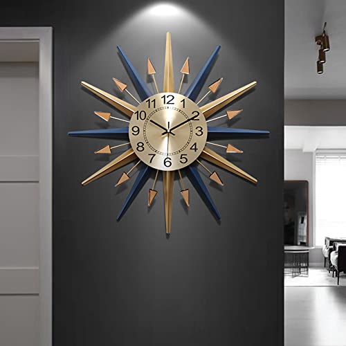 SHISEDECO Mid-Century Instruments Satellite Metal Crystal Wall Clock, Large Starburst Decoration for Home, Kitchen,Living Room,Office (Classic Blue 30")