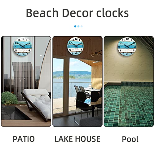 Blue Beach-Themed Silent Battery-Operated Wall Clock