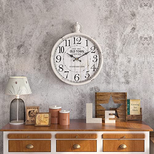 Menterry Retro Wall Clock. Vintage Antique Style Wall Clocks. Battery Operated Silent Wall Clocks for Farmhouse,Rustic,Kitchen,Bedroom,Office, (11.8" H x 9.3" W) (White)